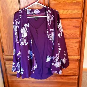 Womens plus size 3x purple flowered jacket and top set.